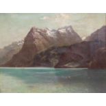 Unbekannter Monogrammist (19. Jh.)Blick auf See und Berge, Öl auf Leinwand, 38 cm x 46 cm, unten