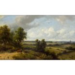 Claas Hendrik Meiners (1819 Amsterdam - 1894 Arnheim)Landschaft mit Kuhhirtin, Öl auf Holz, 20 cm