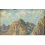Otto Pippel (1878 Lodz - 1960 München)Berggipfel, Öl auf Platte, 14,6 cm x 25,8 cm, an den Rändern
