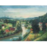 Alfred Leithäuser (1898 Barmen - 1979 Gauting)Südliche Landschaft, Öl auf Leinwand, 75 cm x 100