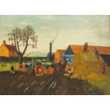 A. W. Chesher (1897 Bedfordshire - 1972 ebenda)'Stacking Hay', Öl auf Platte, 45 cm x 60 cm,