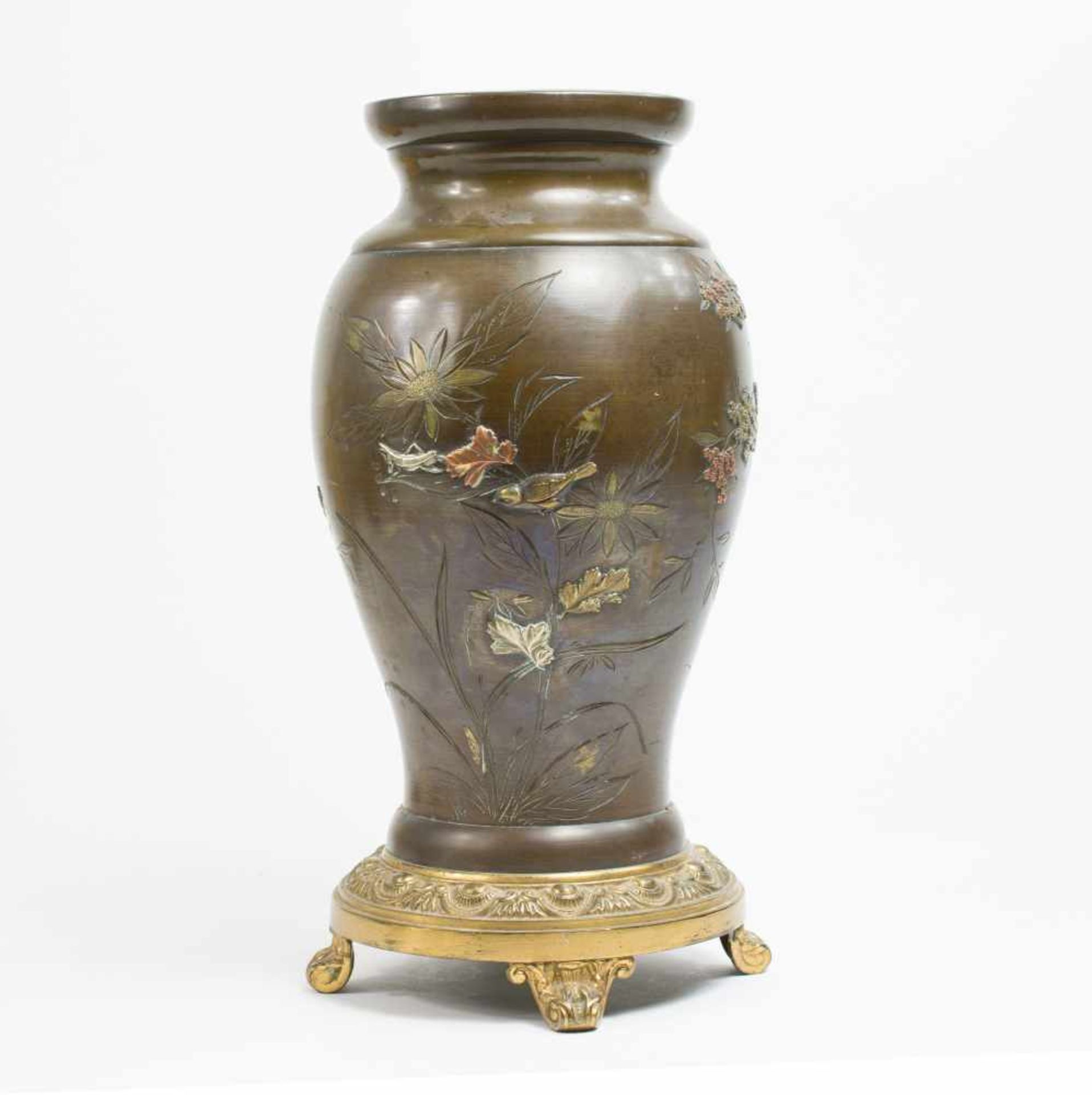 Vase Meiji-PeriodeJapan, 1868 - 1912, Bronze-Kupferguss, Silber-Messing-Kupferapplikationen in - Image 2 of 2