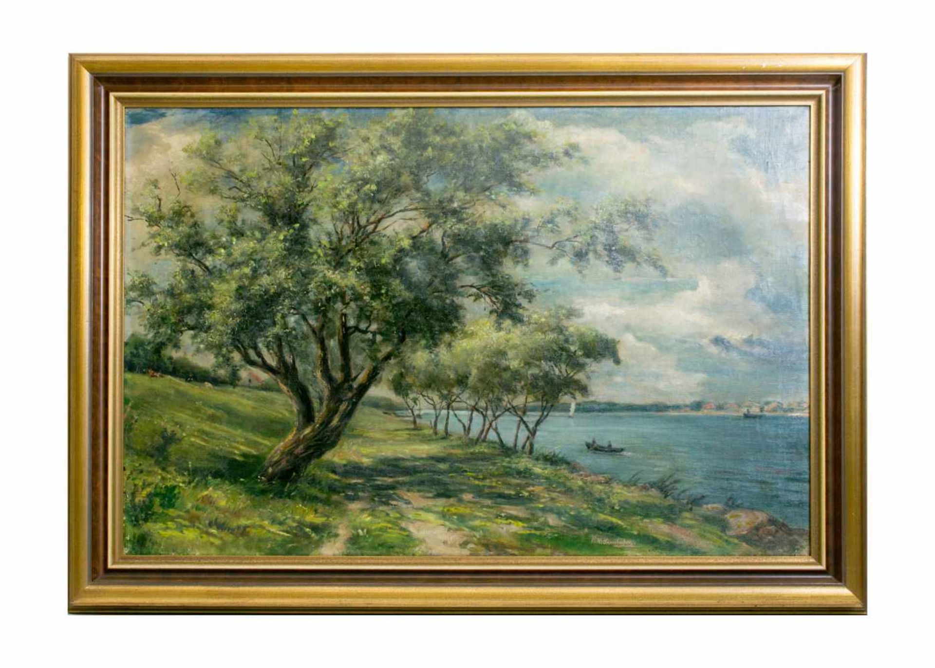 Anna Natalie Sinnhuber (1864 - 1947, Deutschland)Idyllisches Flussufer, Öl auf Leinwand, 63 cm x - Bild 2 aus 4