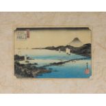 Utagawa Hiroshige (1797 Edo, heute Tokio - 1858 ebenda)Abendsonne über Seta am Biwa-See, aus der