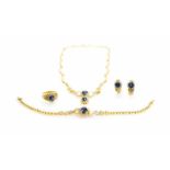 Schmuckset5-tlg., 585 Gelbgold, Collier mit 71 Brillanten, ca. 1,00 ct, 2 Saphire laut Expertise,