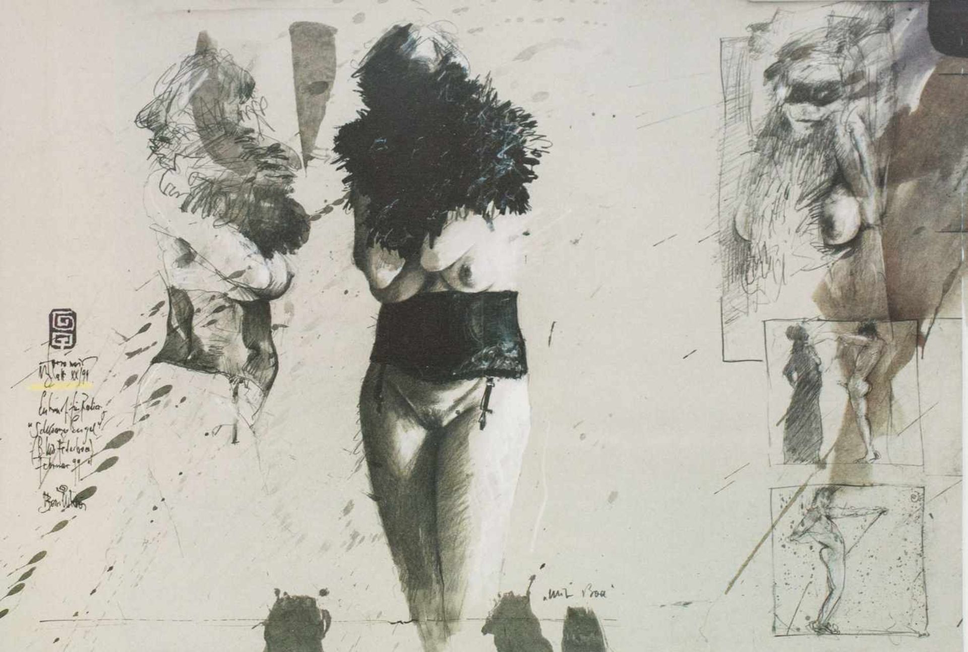 Bodo W. Klös (1952 Lich)'Schwarzer Engel mit Boa', Farboffsetdruck auf Papier, 22,5 cm x 31,5 cm
