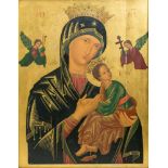 Ikone 'Maria von der immerwährenden Hilfe'20. Jh, Tempera auf Holz, farbig und gold staffiert, 55 cm