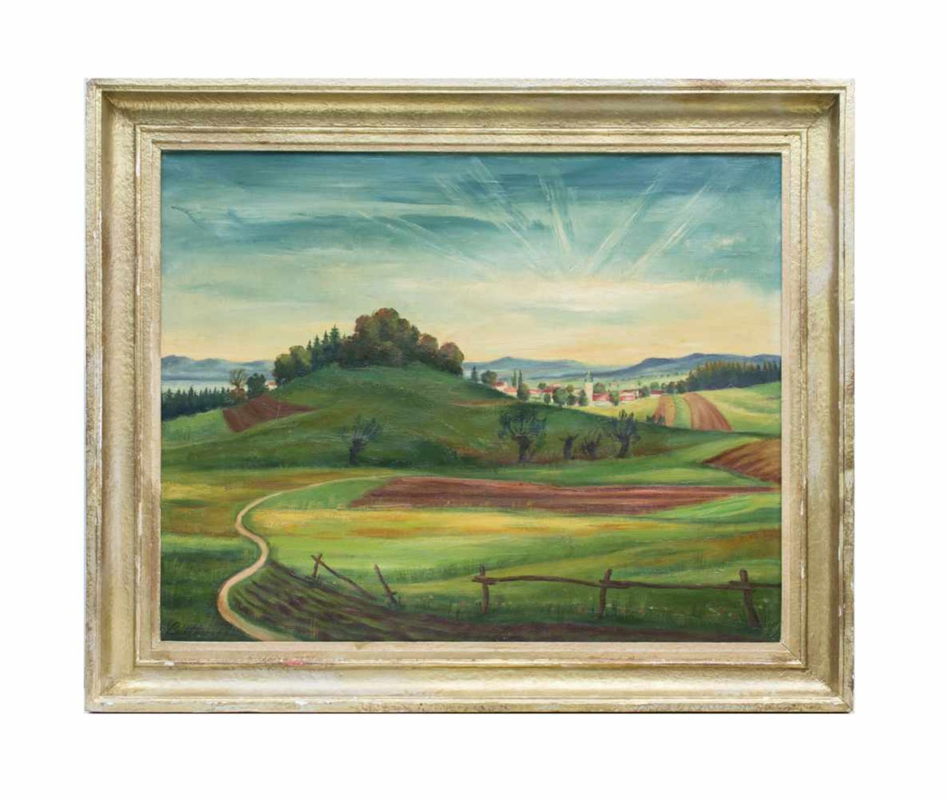Alfred Leithäuser (1898 Barmen - 1979 Gauting)Blick auf eine weite Landschaft mit Dorf, Öl auf - Image 2 of 4
