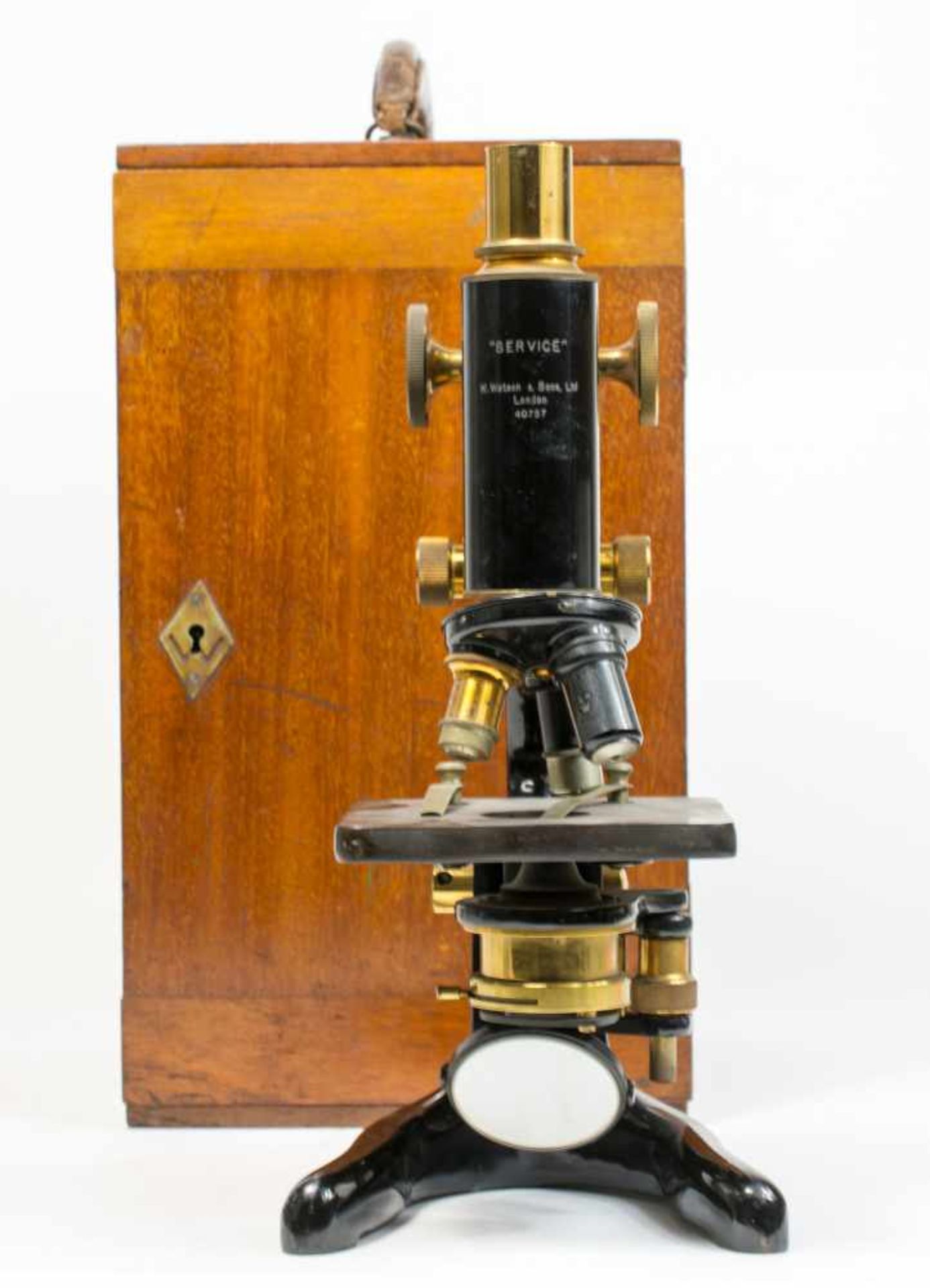 Mikroskop 'Service', W. Watson & SonsEngland, London, ca. 1938, Messing geschwärzt u. zaponiert, - Image 3 of 4