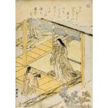 Katsukawa Shunsho (1726 Edo, heute Tokio - 1792 ebenda)Knabe bringt einer Hofdame ein Geschenk,