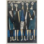 Bronislav M. Paul (20. Jh.)'Ladies of the Back Yard', Farbholzschnitt auf Papier, 79 cm x 54 cm