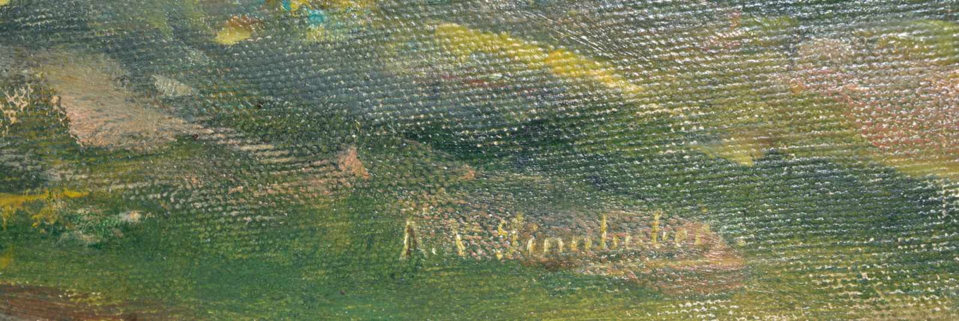 Anna Natalie Sinnhuber (1864 - 1947, Deutschland)Idyllisches Flussufer, Öl auf Leinwand, 63 cm x - Bild 4 aus 4