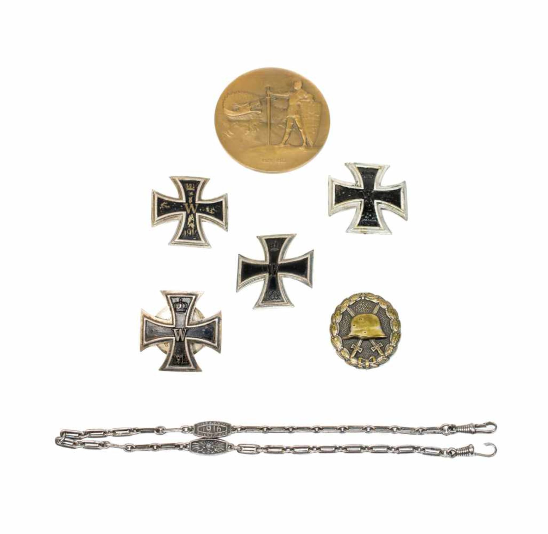Konvolut Orden und Medaillen6-tlg., bestehend aus 2 Eisernen Kreuzen 1914 1. Klasse an Nadel, Silber