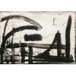 Strawalde (1931 Frankenberg) (F)Asiatische Brücke, 1980, Aquarell, Tinte auf Papier, 72 cm x 101