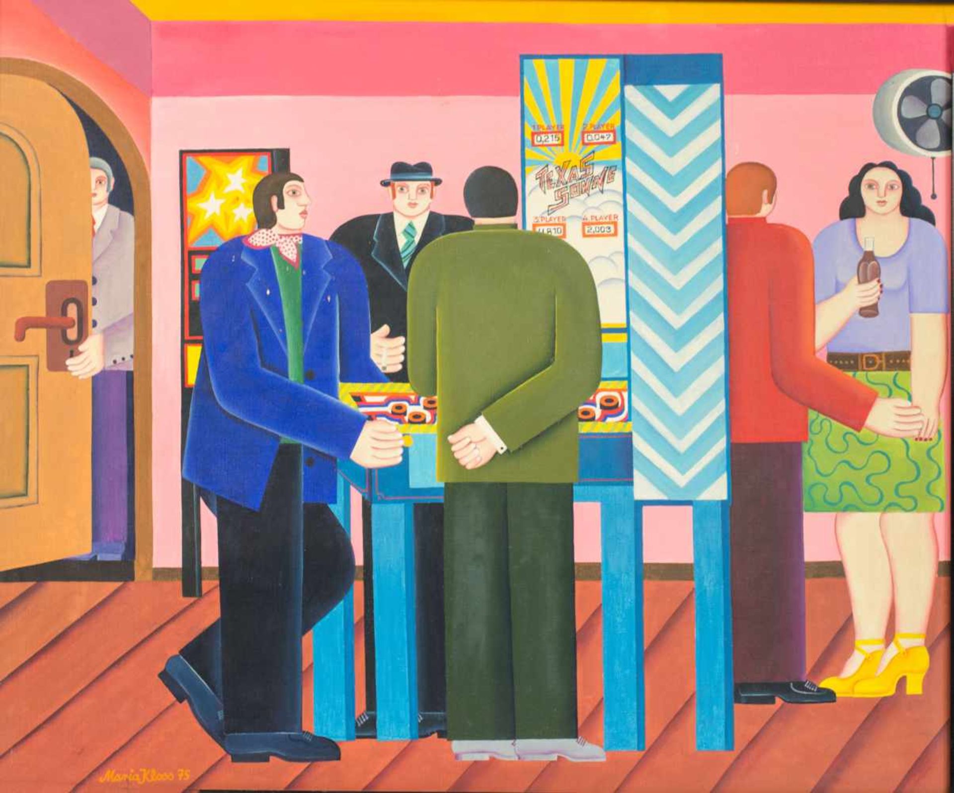 Maria Kloss (1940 Ronsperg/Böhmen)Im Spielsalon, Öl auf Leinwand, 50 cm x 60 cm, unten links '75