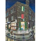 John 'Road' Allin (1934 - 1991, Britisch)Londoner Straßenecke, Öl auf Leinwand, 61 cm x 44 cm, unten