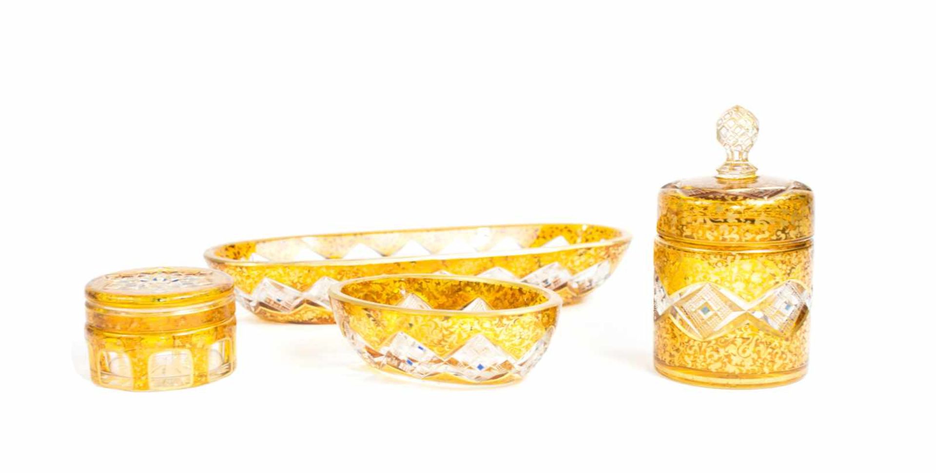 Glasset4-tlg., Fritz Heckert (1837-1887) (attrib.), Glas, farbig und gold staffiert, Höhe