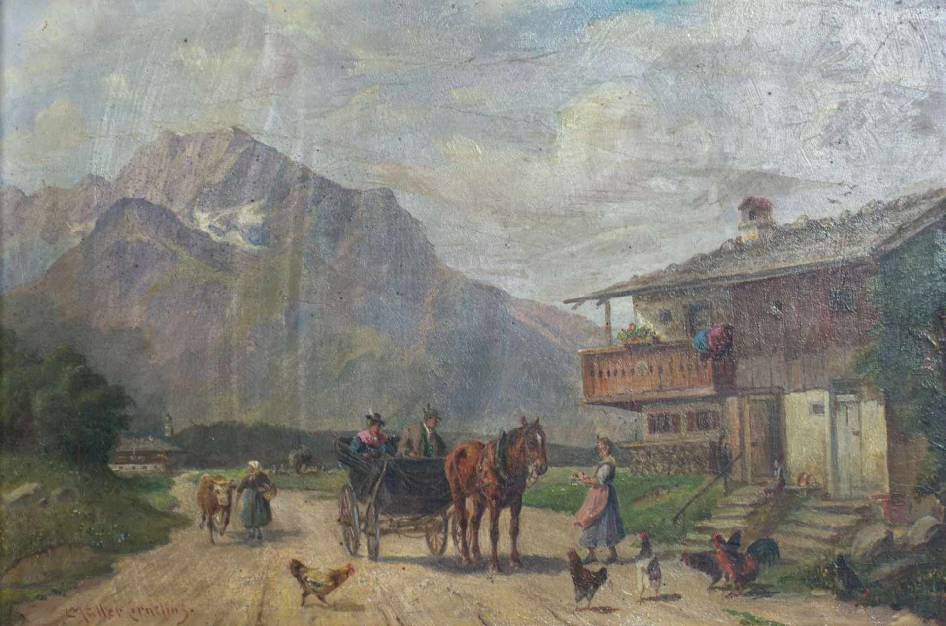 Ludwig Müller-Cornelius (1864 München - 1946 ebenda)Kutschfahrt, Öl auf Platte, 20,3 cm x 30 cm,