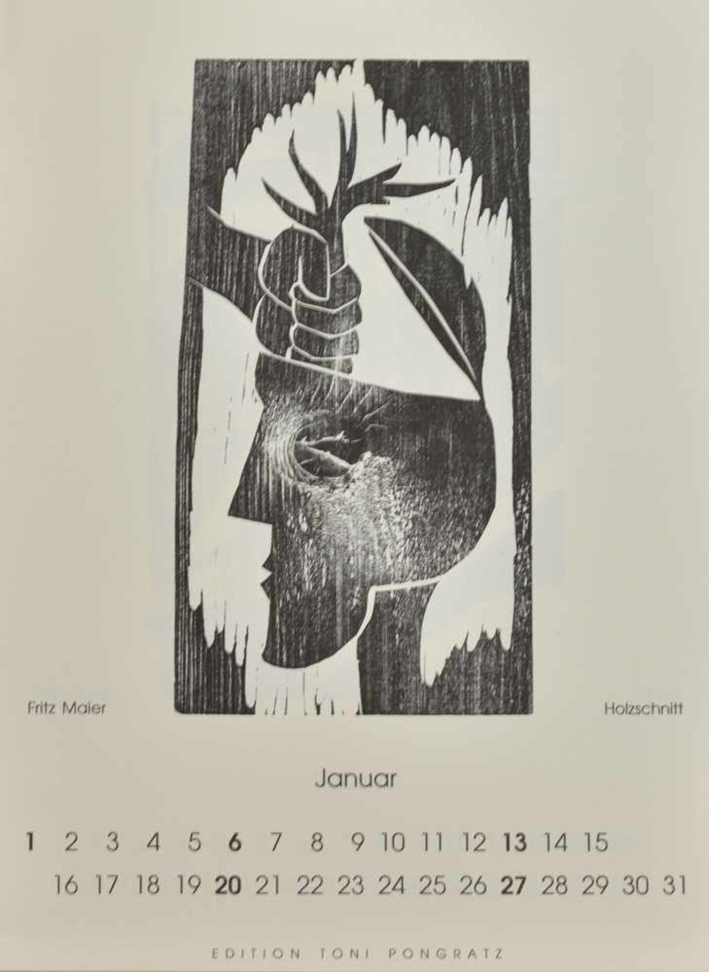 Verschiedene Künstler (20. Jh.)Künstler für Afrika, Holzschnittkalender 1991, mit Arbeiten u.a. - Image 2 of 2