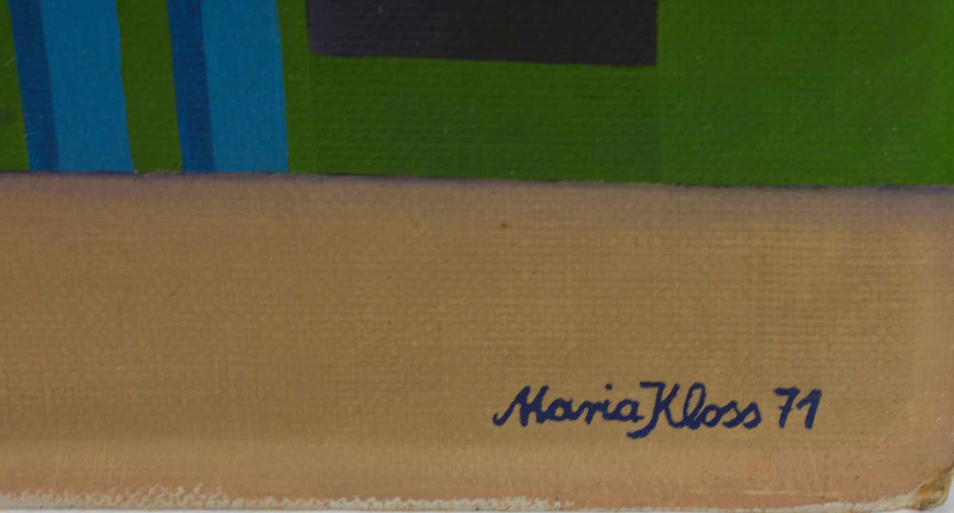 Maria Kloss (1940 Ronsperg/Böhmen)Auf der Parkbank, Öl auf Karton, 42 cm x 33 cm, unten rechts '71 - Bild 3 aus 3