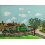 A. W. Chesher (1897 Bedfordshire - 1972 ebenda)'The Robey Tractor', Öl auf Platte, 36 cm x 46 cm,