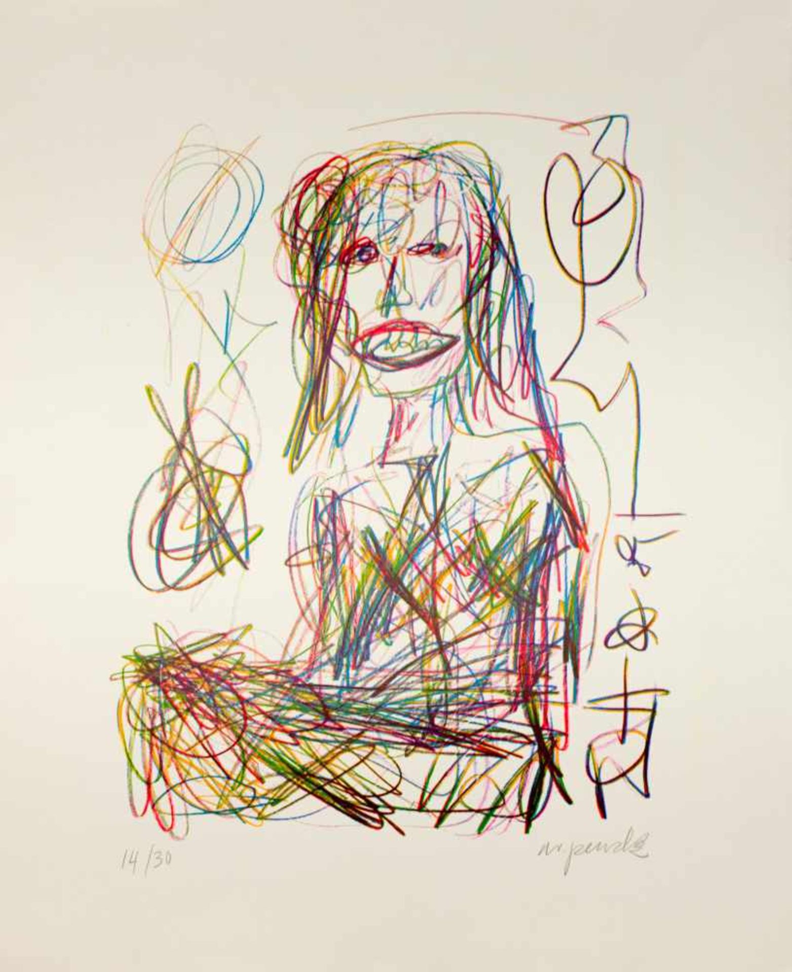A. R. Penck (1939 Dresden - 2017 Zürich) (F)Porträt eines jungen Mädchens, Farbserigrafie auf
