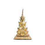 Buddha RattanakosinThailand, 19. Jh., Bronze, vergoldet, gefüllt, Höhe 21,5 cm, Foto von