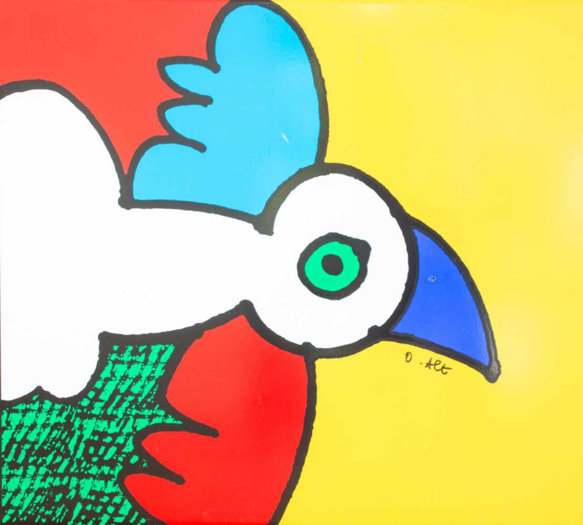 Otmar Alt (1940 Werningerode)Vogel, Folie auf Metall, um 1997, 81 cm x 85 cm Sichtmaß, signiert,