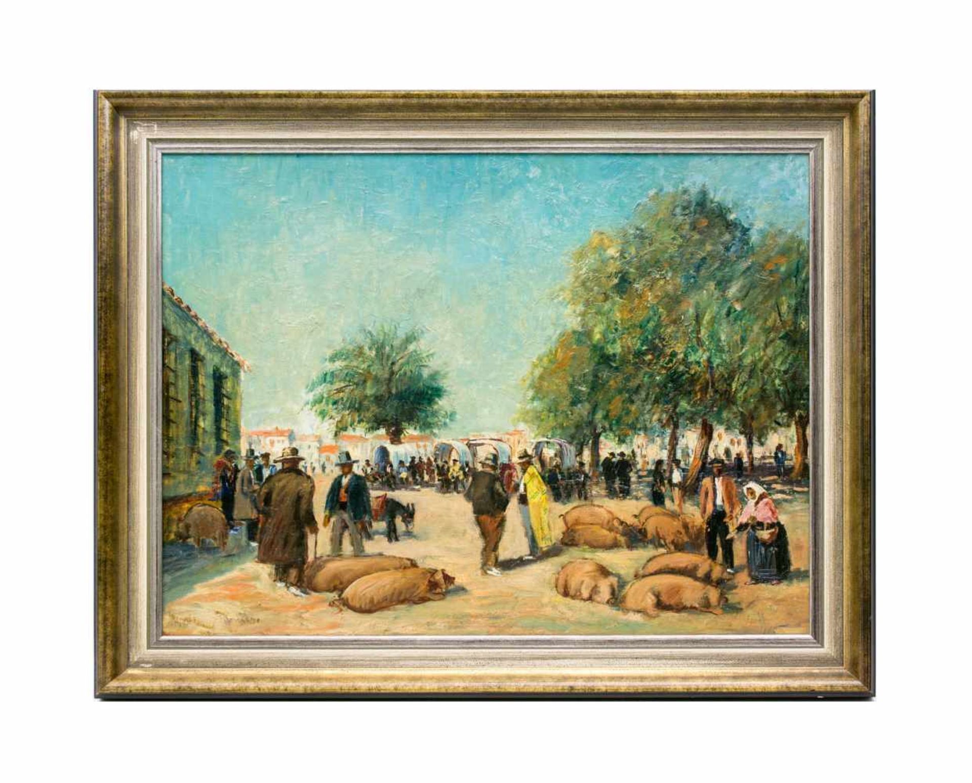 Georg Hartmann (20. Jh., Essen)'Schweinemarkt in Südspanien', Öl auf Platte, 47 cm x 61 cm, - Image 2 of 5