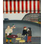 Henry Dieckmann (1933 Verden/Aller - 2018 unbekannt)Männer vor Pariser Straßencafé, Öl auf Platte,