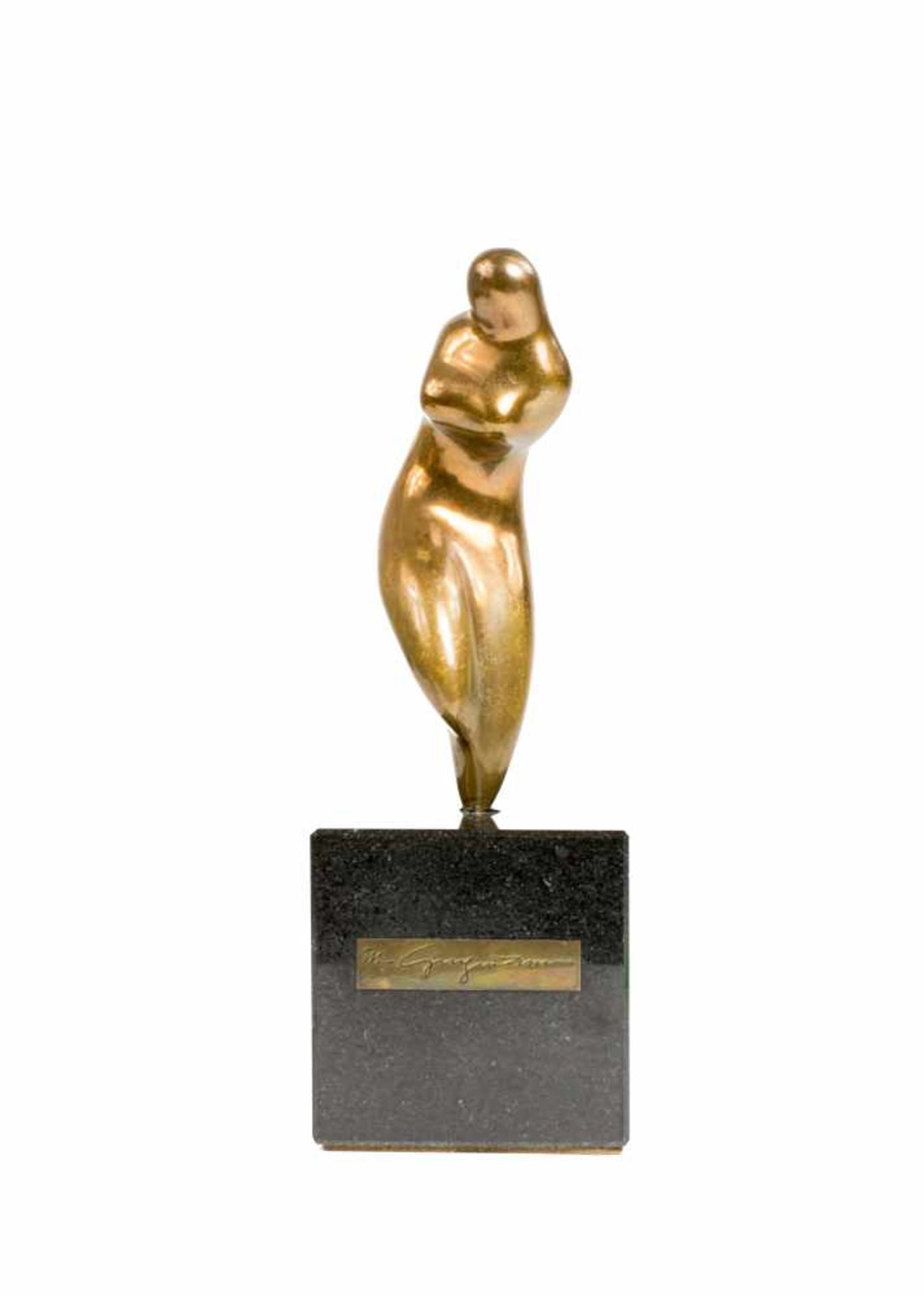 Marcel Guguianu (1922 Bârlad - 2012 Bukarest)Geschwungener Frauentorso, Bronze, auf Marmorsockel,