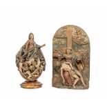 Künstler (18. Jh.)Paar Figuren, Madonna auf Mondsichel mit Kindern und Maria mit Jesus nach der