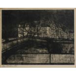 Henri Landier (1935 Paris)Stadtansicht mit Brücke, Stich auf Papier, 1961, 53 cm x 66,6 cm