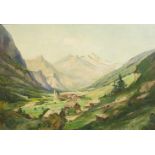 W. Hüslert (20. Jh.)Berglandschaft, Öl auf Leinwand, 70 cm x 100 cm, unten links signiert, minimal