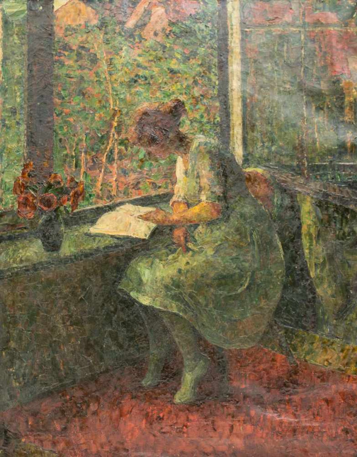 Carl Schmitz-Pleis (1877 Süchterscheid - 1943 Düsseldorf)Lesende Dame, Öl auf Leinwand, 73 cm x 58,5