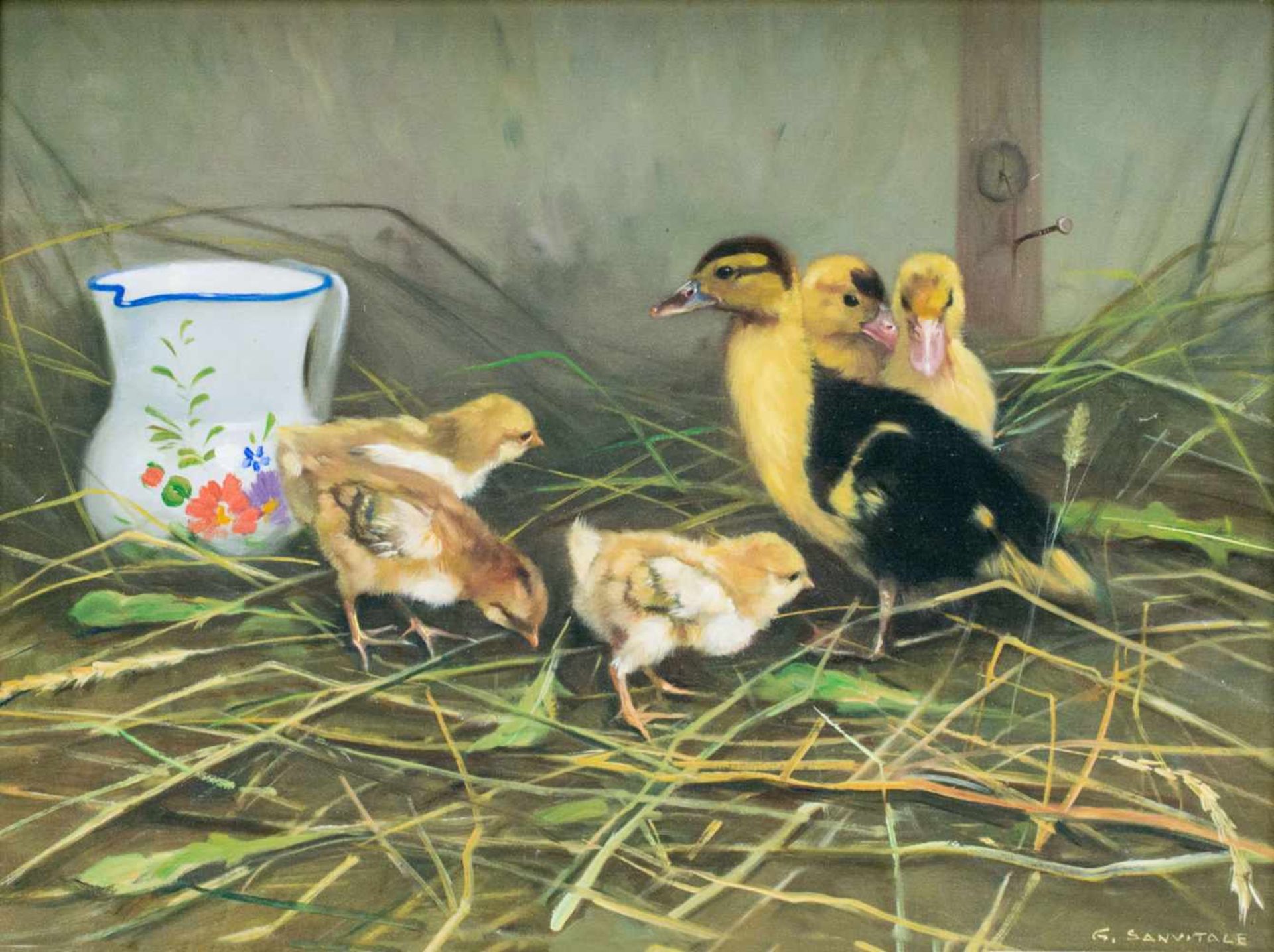 Giovanni Sanvitale (1935 Brescia)Entenfamilie, Öl auf Platte, 30,3 cm x 40 cm, unten rechts