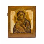 Ikone 'Gottesmutter von Vladimir'Russland, 19. Jh., Tempera auf Holz, Kowtscheg, 31,6 cm x 27,7