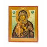 Ikone 'Gottesmutter Feodorovskaja'Russland, 18. Jh., Tempera auf Holz, Kowtscheg, 31,7 cm x 26 cm,