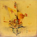 Matko Trebotic (1935 Milna)Segelschiff, Mischtechnik auf Leinwand, 20 cm x 20 cm, mittig rechts 1978