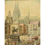 Steff Menzel (1911 - unbekannt, Deutschland)Kölner Dom, Öl auf Platte, 48,2 cm x 38,2 cm, unten