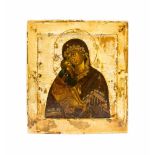 Ikone 'Gottesmutter'Russland, 17. Jh., Tempera auf Holz, doppeltes Kowtscheg, 31,8 cm x 27,5 cm,