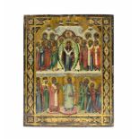 Ikone 'Gottesmutter Maria Pokrov'Russland, 19. Jh., Tempera auf Holz, 22 cm x 17,1 cm, mit einigen