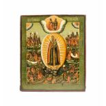 Ikone 'Gottesmutter aller Betrübten Freude'Russland, um 1800, Tempera auf Holz, Darstellung mit
