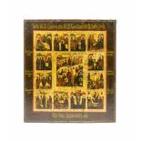 Festtagsikone19. Jh., Russland, Tempera auf Holz, auf Goldgrund, 29,6 cm x 26,3 cm, craqueliert,