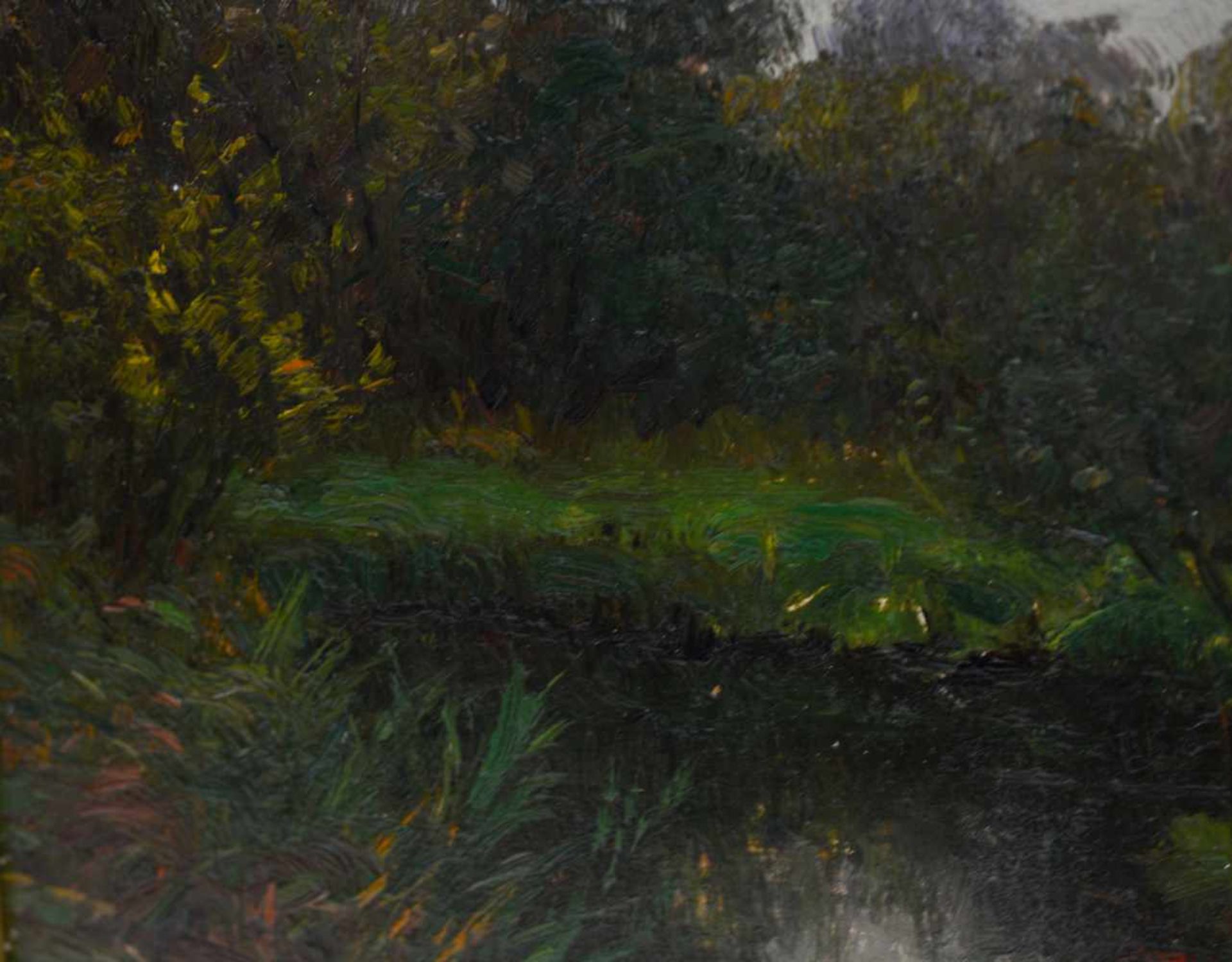 Peter Greeff (1865 Wülfrath - 1939 Düsseldorf)Landschaft mit Fluss, Öl auf Platte, 34,5 cm x 26,5 - Bild 4 aus 4