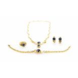 Schmuckset5-tlg., 585 Gelbgold, Collier mit 71 Brillanten, ca. 1,00 ct, 2 Saphire laut Expertise,