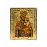 Ikone 'Gottesmutter Hodegetria'Russland, 19. Jh., Tempera auf Holz, auf Goldgrund, 27 cm x 22,5