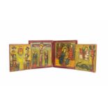 Klapp-AltarÄthiopien, 19. Jh., Tempera auf Holz, 4-flüglig, 6 Ikonenmotive mit Christus- und