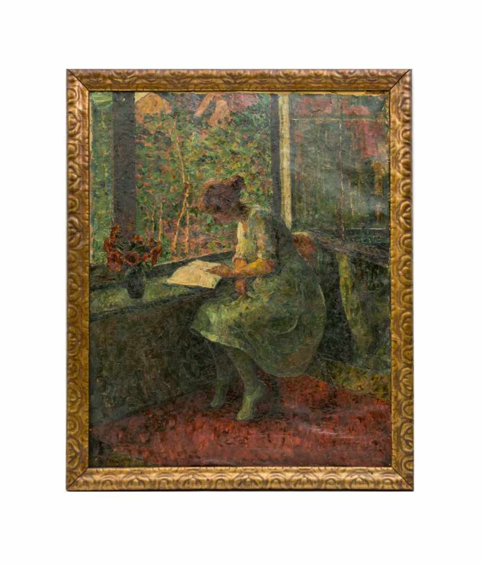 Carl Schmitz-Pleis (1877 Süchterscheid - 1943 Düsseldorf)Lesende Dame, Öl auf Leinwand, 73 cm x 58,5 - Bild 2 aus 3