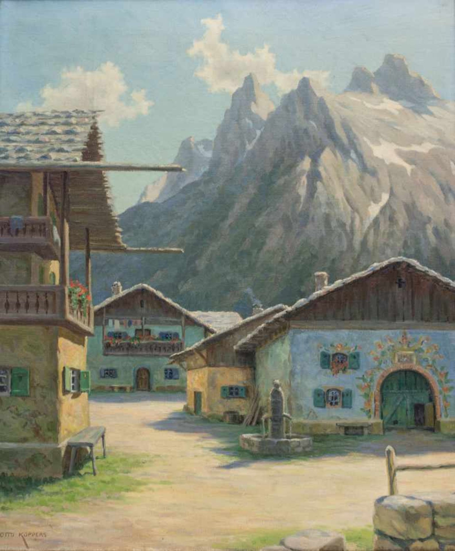 Otto Küppers (1888 Bonn - 1986)Dorfansicht mit Blick auf die Berge, Öl auf Leinwand, 60 cm x 50